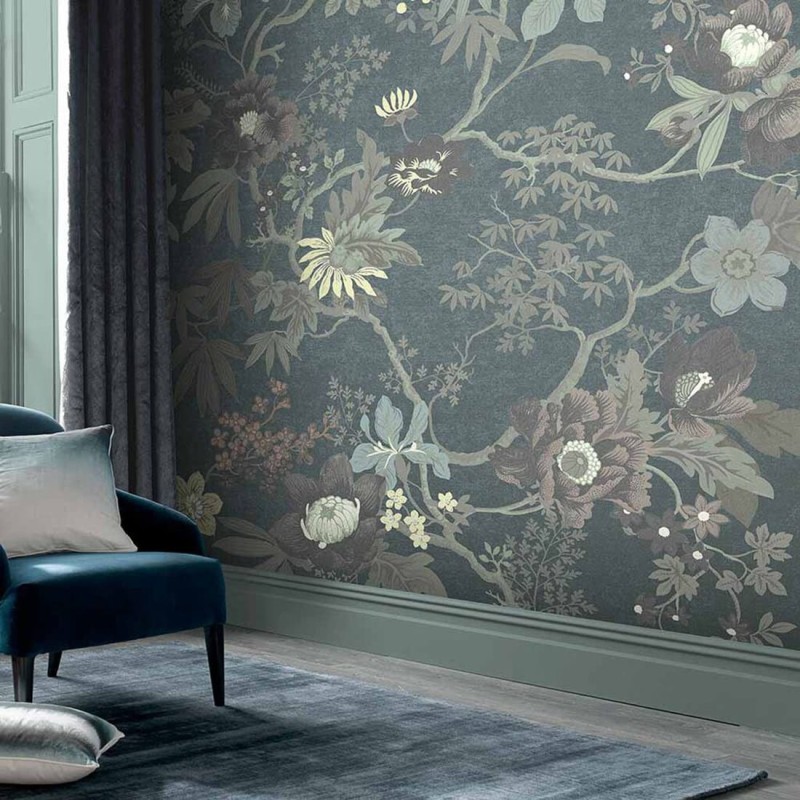 Fototapeta z botanicznym wzorem w stylu chinoiserie