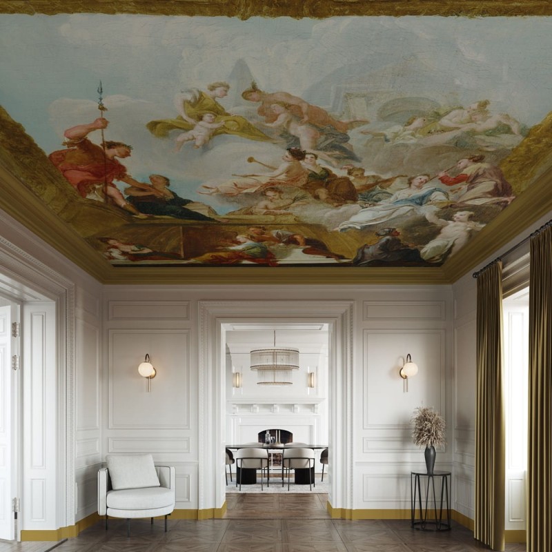 Fototapeta inspirowana sufitem do Państwowej Jadalni zamku Grimsthorpe z Minerwą i Merkurym
