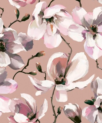 Różowa tapeta winylowa na flizelinie w kwiaty magnolii