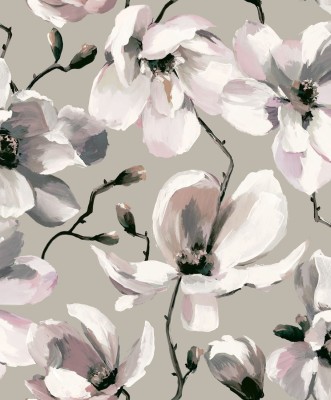Szara tapeta winylowa na flizelinie w kwiaty magnolii