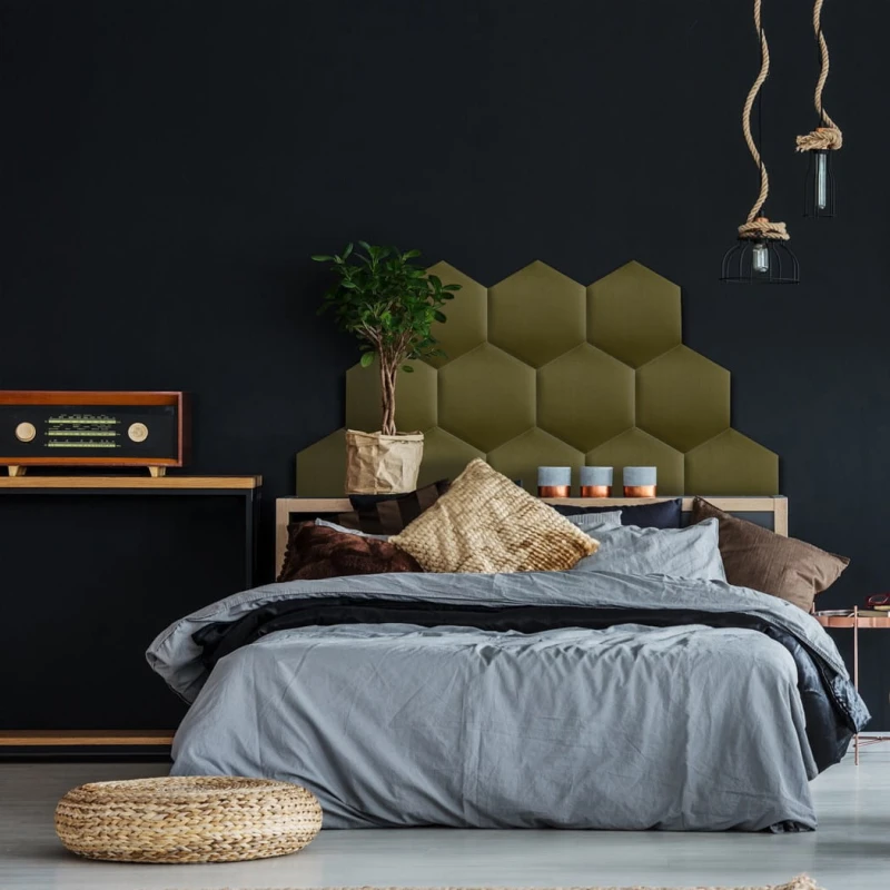 Panel Tapicerowany Khaki – Heksagon