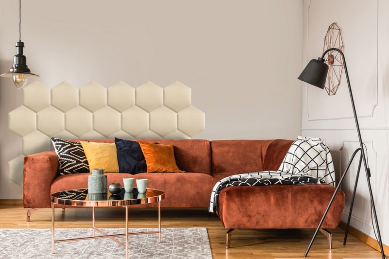 Panel Tapicerowany Kremowy – Heksagon