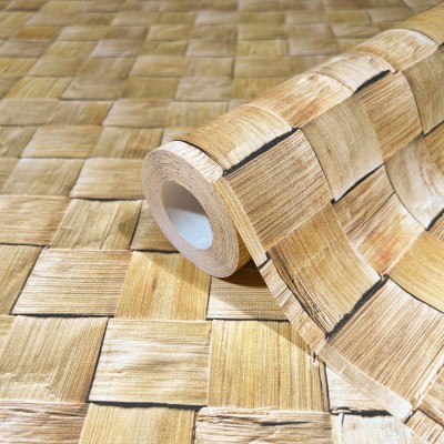 Beżowa tapeta winylowa na fizelinie z motywem plecionki