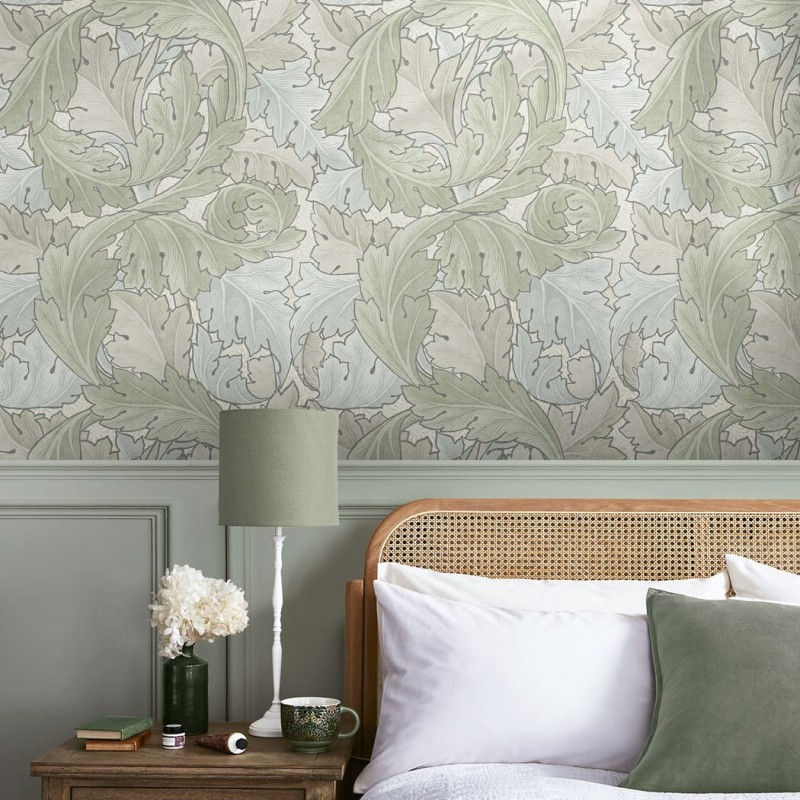 Jasnozielona tapeta na flizelinie z motywem liści