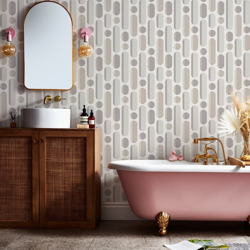 Beżowa tapeta winylowa na flizelinie z motywem wzorów geometrycznych