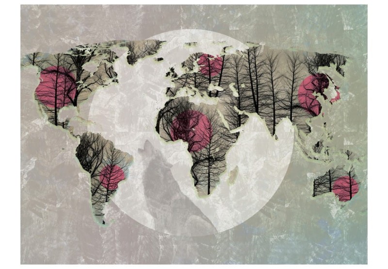 Fototapeta - Map of the World - Howling to the moon