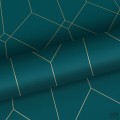 Turkusowa tapeta złoty wzór geometryczny flizelina