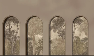 Fototapeta 3D łuki i drzewa w tle