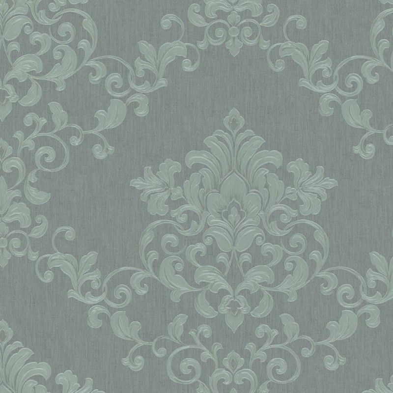 Zielona tapeta w ornamenty o połyskującym wykończeniu