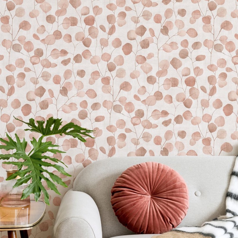 Beżowa tapeta winylowa na flizelinie z motywem liści