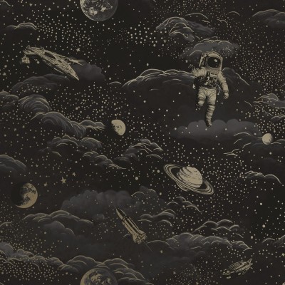Czarna tapeta do pokoju chłopca kosmos, astronauci i planety