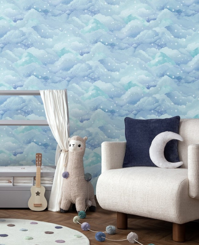 Tapeta do pokoju dziecka niebieskie chmurki