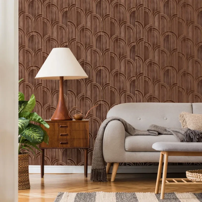 Brązowa tapeta w stylu art deco