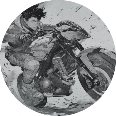 Fototapeta w kształcie koła - Motocyklista anime