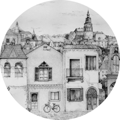 Fototapeta w kształcie koła - Budynki miejskie