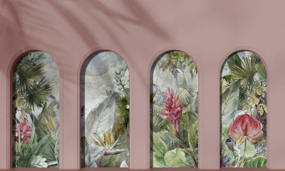 Fototapeta filary z motywem liści w tle