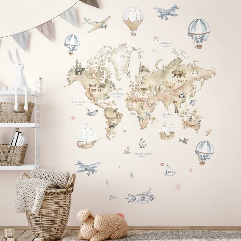 Beżowa fototapeta Mapa świata