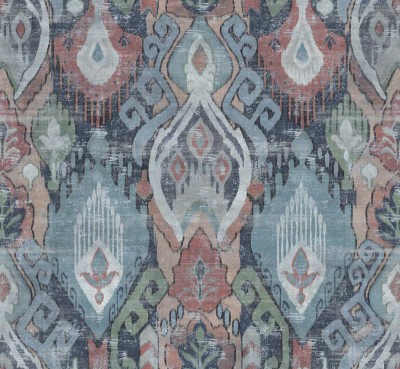 Niebieska tapeta w stylu vintage z malowanym wzorem