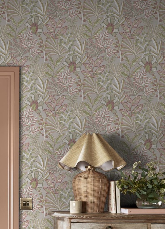 Tapeta w stylu vintage imitująca ręcznie tkany wzór roślinny