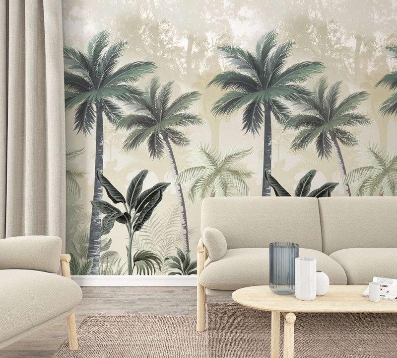 Beżowa fototapeta z motywem palm