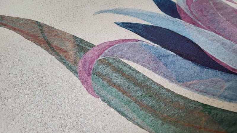 Fototapeta w kolorowe liście i kwiaty na jasnobeżowym tle