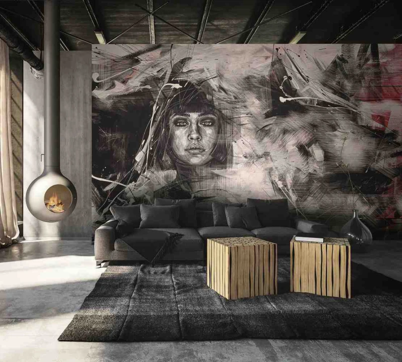 Fototapeta zarysowana kobieca twarz na abstrakcyjnym tle