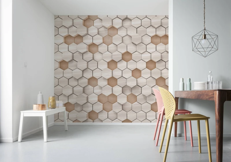 Fototapeta drewniane heksagony 3D