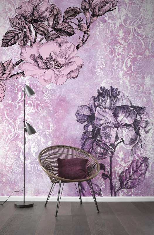 Fototapeta różowe kwiaty w stylu vintage