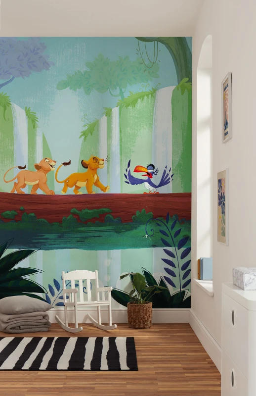 Fototapeta Król Lew Simba, Nala i Zazu wędrujący w dżungli
