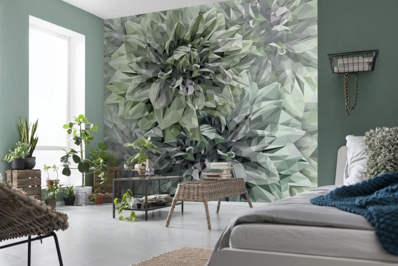 Fototapeta geometryczne szmaragdowe kwiaty 3D