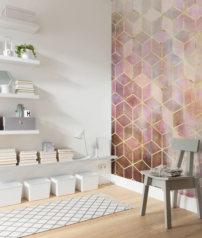 Fototapeta geometryczna różowe kostki 3D