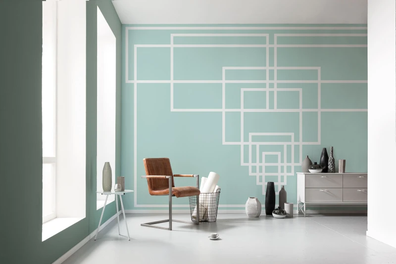 Fototapeta zielona z geometrycznym wzorem 3D