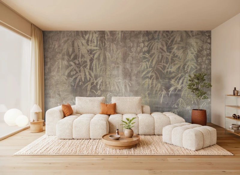 Fototapeta wiszące liście w odcieniach beżu i szarości