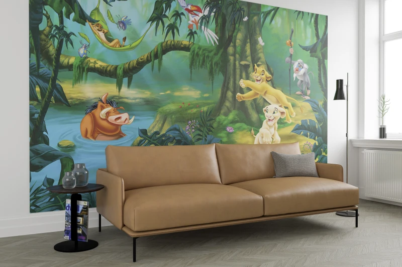 Fototapeta Król Lew Simba, Nala, Timon i Pumba bawią się w dżungli