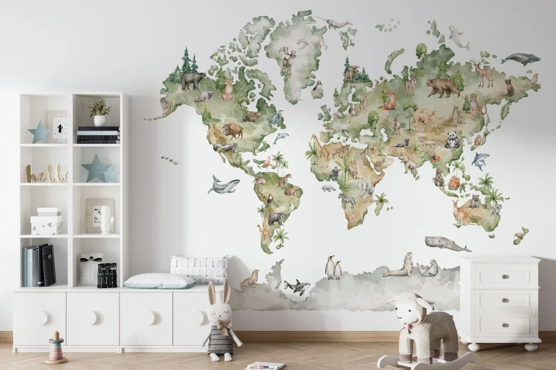 Fototapeta dla dzieci Akwarelowa mapa świata