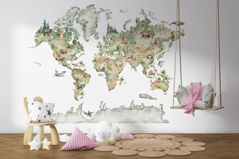 Fototapeta dla dzieci Akwarelowa mapa świata
