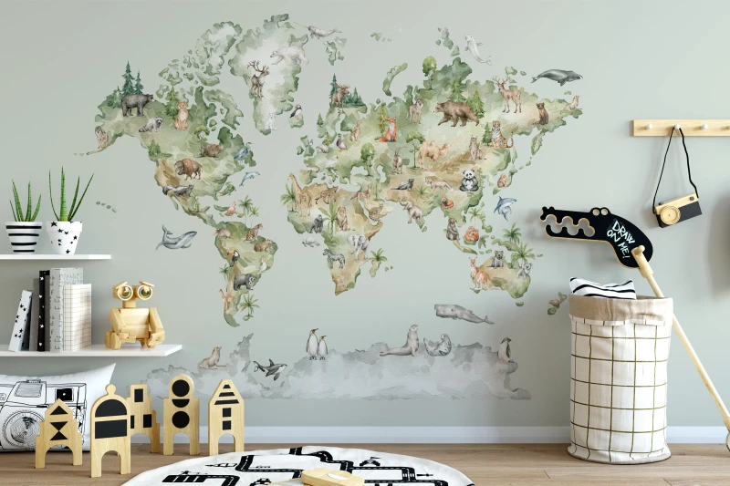 Fototapeta dla dzieci Akwarelowa mapa świata