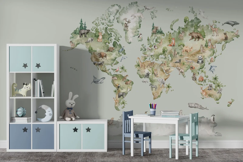 Fototapeta dla dzieci Akwarelowa mapa świata