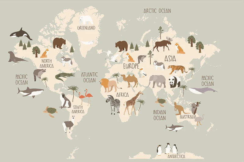 Fototapeta dla dzieci Mapa ze zwierzętami