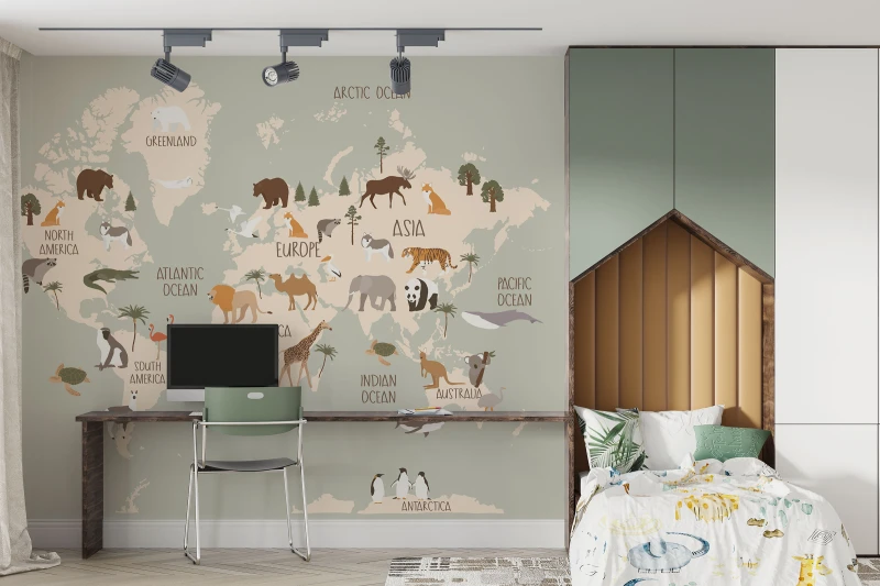 Fototapeta dla dzieci Mapa ze zwierzętami