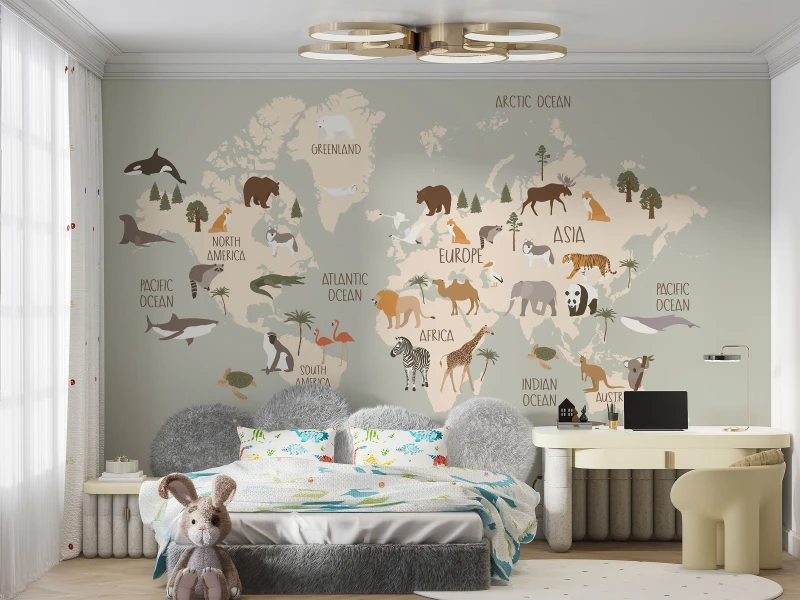 Fototapeta dla dzieci Mapa ze zwierzętami