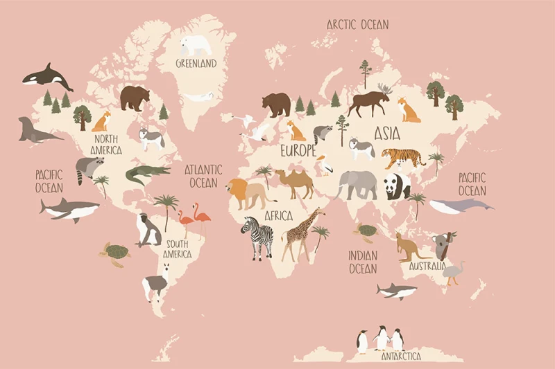 Fototapeta dla dzieci Mapa ze zwierzętami
