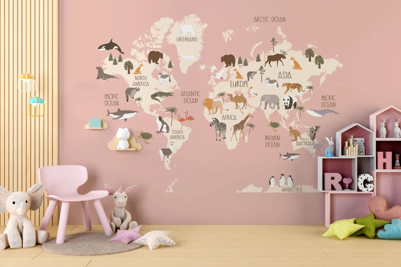 Fototapeta dla dzieci Mapa ze zwierzętami