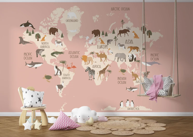 Fototapeta dla dzieci Mapa ze zwierzętami