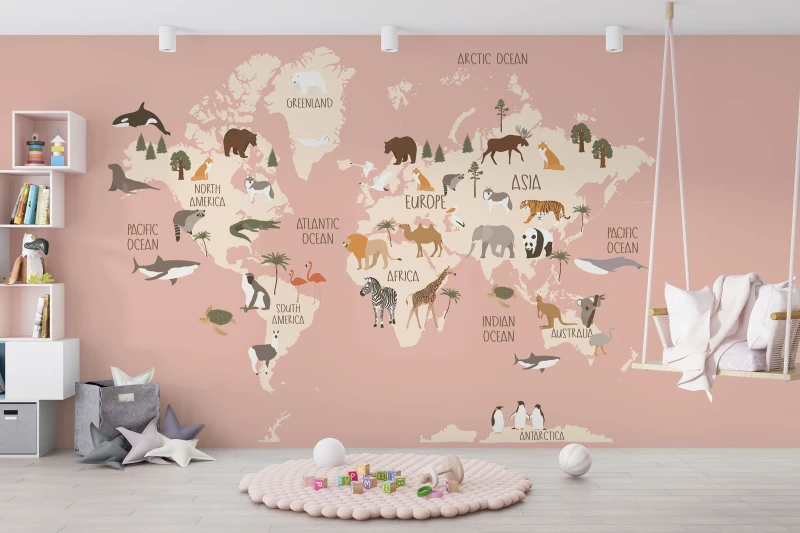 Fototapeta dla dzieci Mapa ze zwierzętami