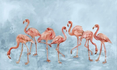 Fototapeta flamingi na niebieskim tle