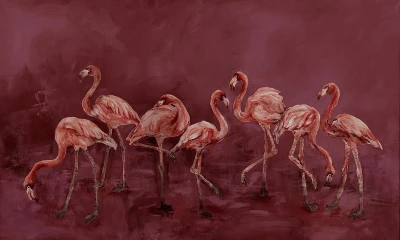 Fototapeta flamingi na bordowym tle