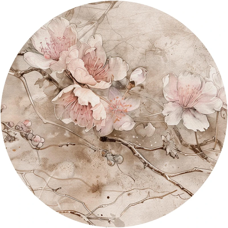 Fototapeta w kształcie koła - Sakura Beige