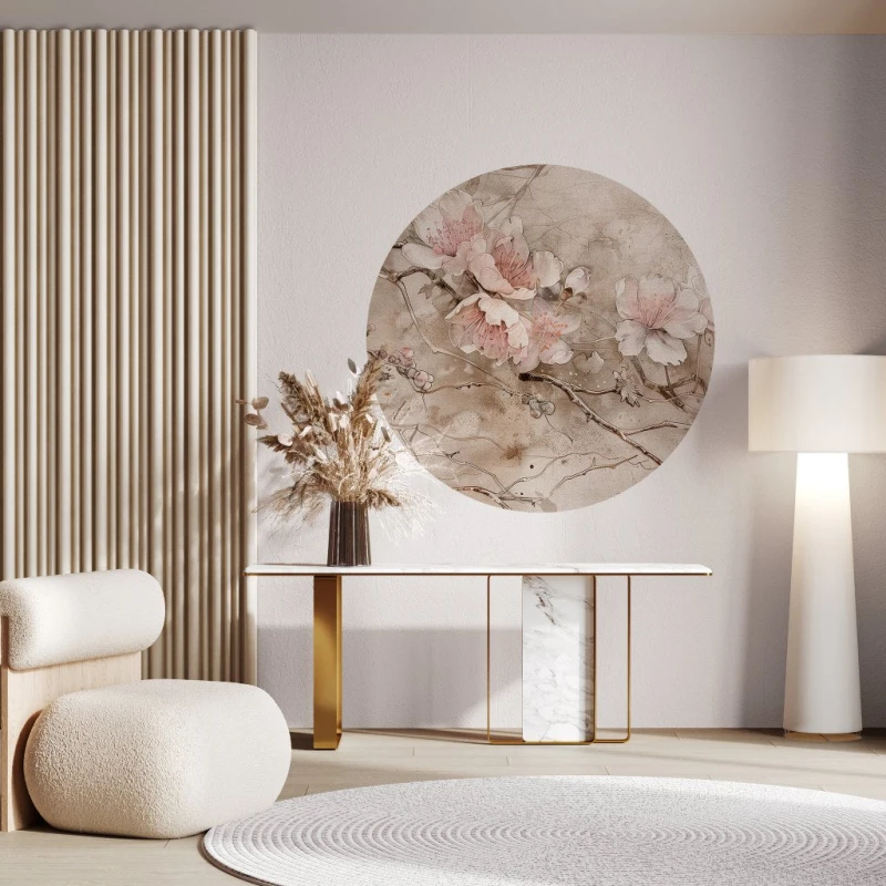 Fototapeta w kształcie koła - Sakura Beige
