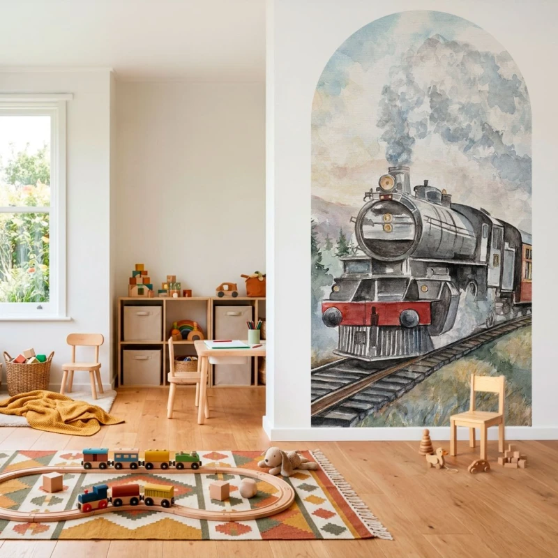 Fototapeta w kształcie łuku - Pociąg jadący przez góry